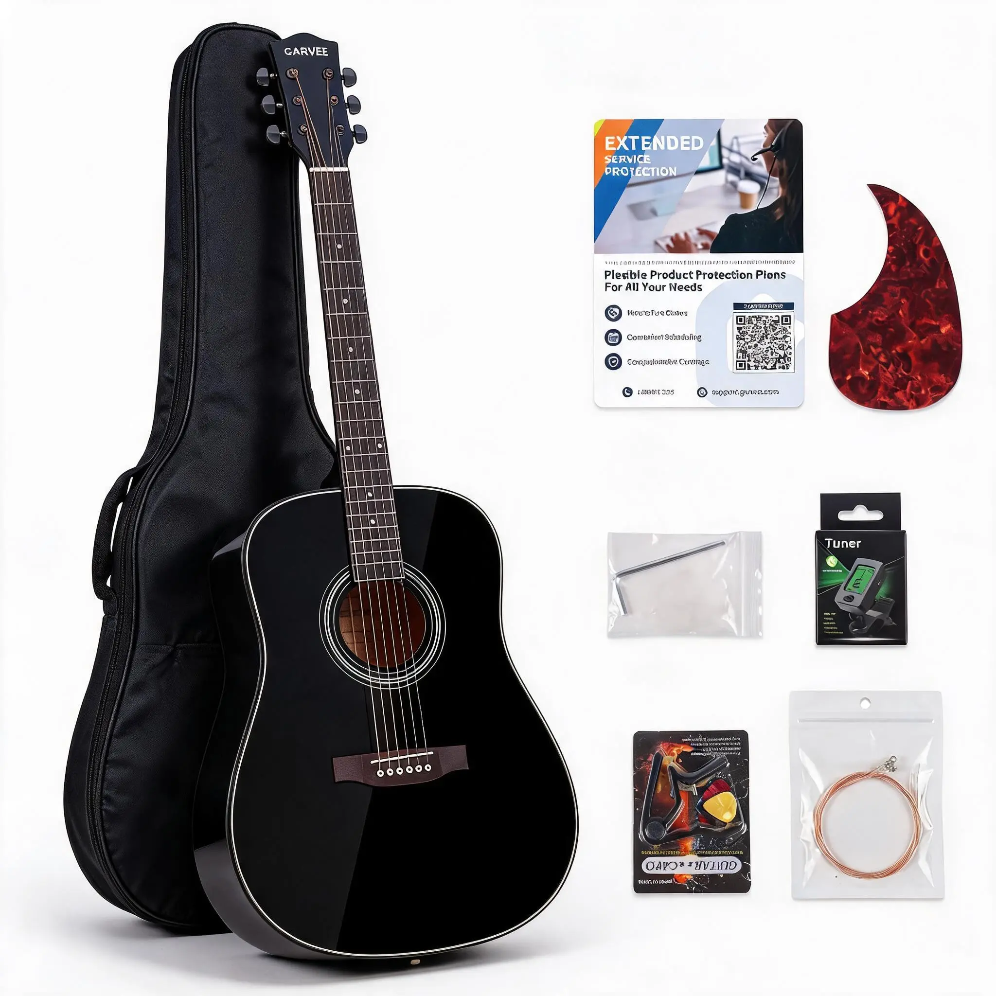 Garvee 41 Inch Acoustic Guitar Kit, Folk Guitar for Beginners (Black)