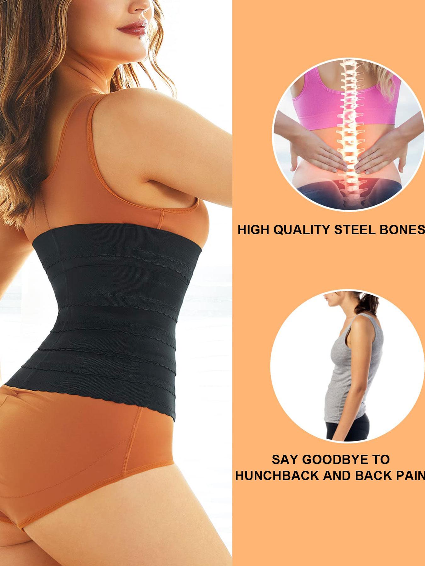 Women's Solid 3-sectional Hook & Eye Waist Trainer, High Stretch Tummy Control Corset for Daily Wear, Women Shapewear Clothes Halloween dailydrip comfyessentials midsize tiktokshopbacktoschool