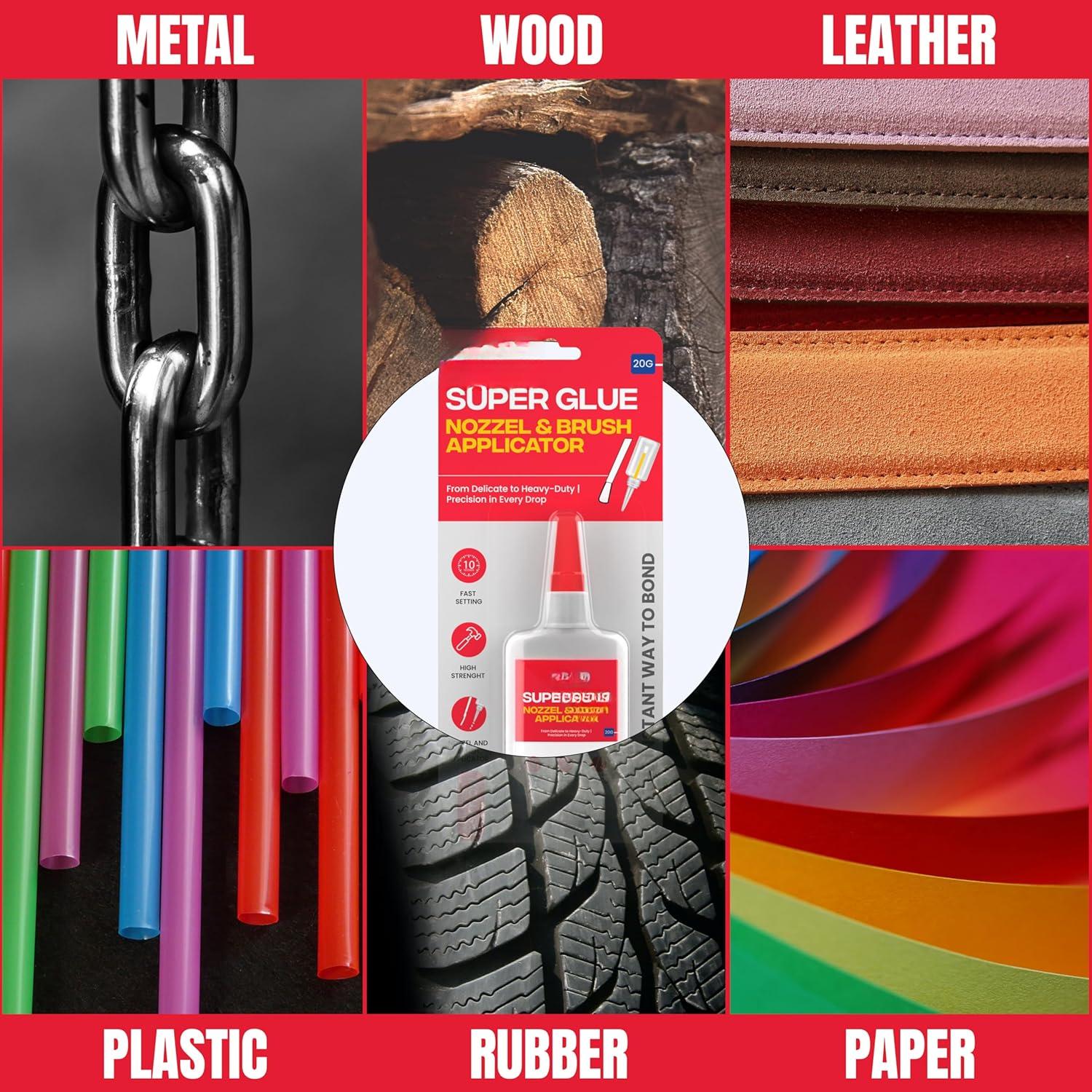 (2-in-1) Super Glue with Brush Applicator & Nozzle, Mess Free Superglue Brush, Instant Never Dries, 3000 CPS Ca Glue, No Stain Clear Glue, Super Glue for Plastic, Rubber & More