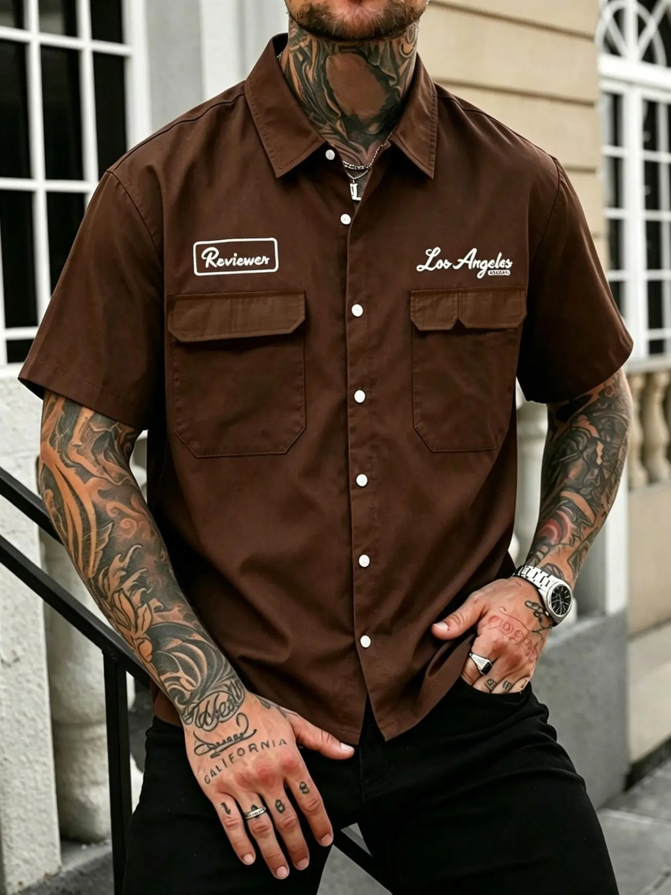 Men's Large Size 2xl-6xl Workwear Pocket Style Casual Shirt, Collar Short Sleeve Shirt, Pocket Casual Shirt, Streetwear Men's Clothing, Menswear Top