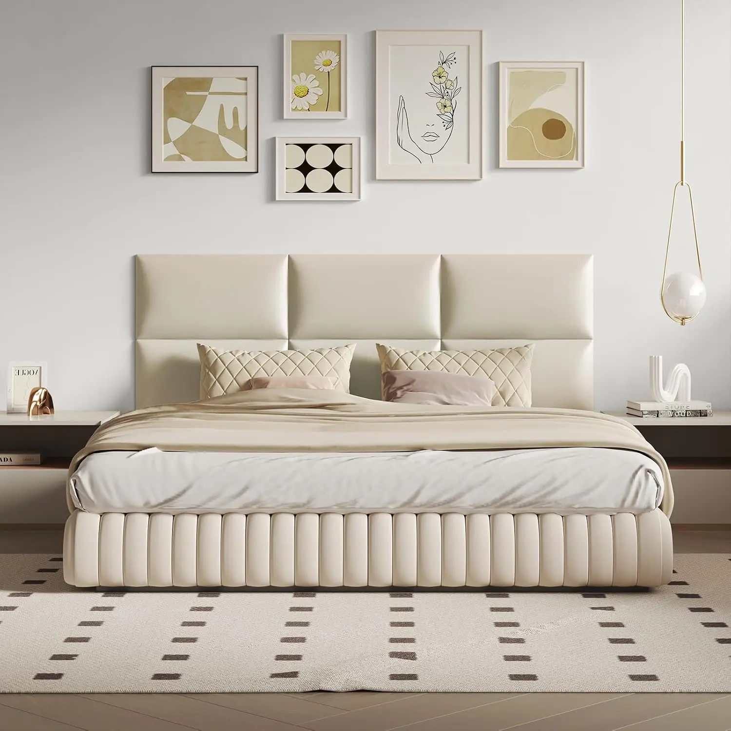 Beige Stick Headboard - 6- Wall-Mounted Bed Backboard for  Size Beds, 24 x 12 Inches, Easy-to-Install Decorative  and Peel and Stick  Size Headboard for Bedroom Décor