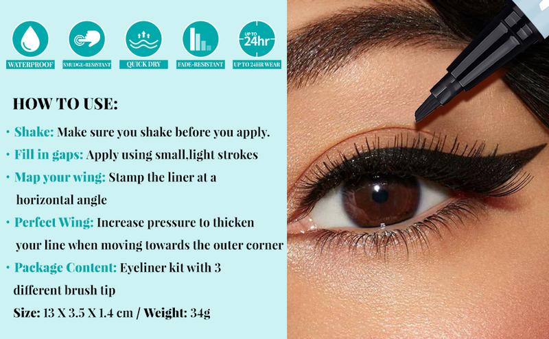 UCANBE 3pcs Black Liquid Eyeliner Kit - Different Sleek Brush Tips for Precision: Micro Fine, Slim Angled, and Thick Marker. Waterproof, Long-Lasting (24H), Quick Dry, Smudge-Resistant, Perfect for Daily & Bold Looks, Festivals, Parties, and Gifts
