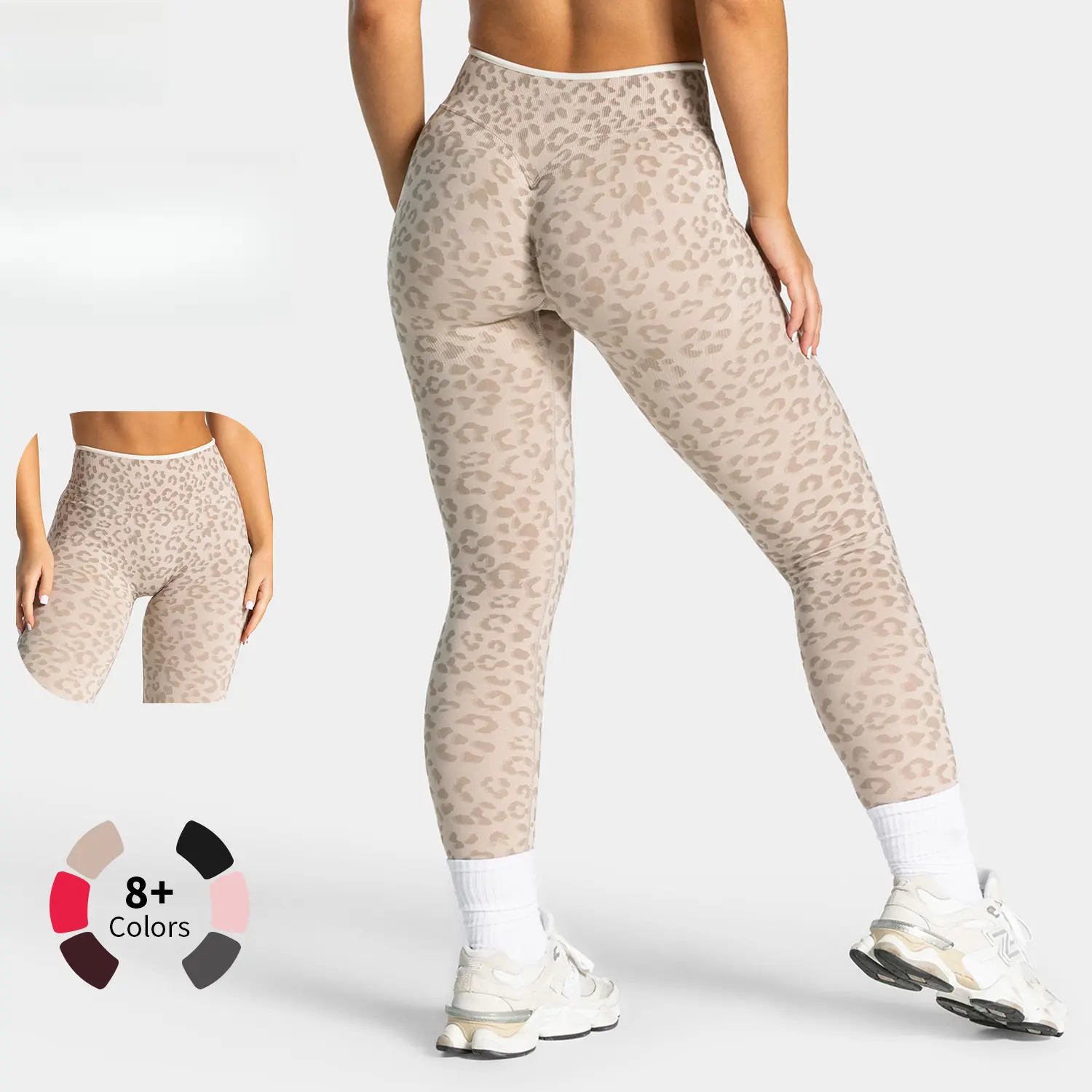 Women's High‑Waist Seamless Leopard Print Yoga Pants, Butt Lifting Tummy Control Tight Fitness Leggings, Outer‑Wear Running Sports Long Pants