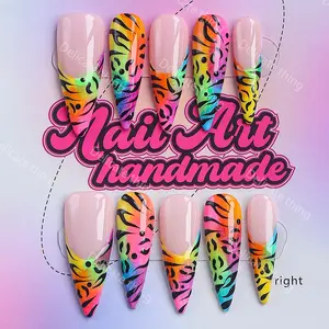 Y2K Style Long Point Artificial Nails, Handmade Press On, 4 Sizes XS S M L, Perfect for Parties, Dates, Gifts, Includes Jelly Glue, Crystal Stick, File