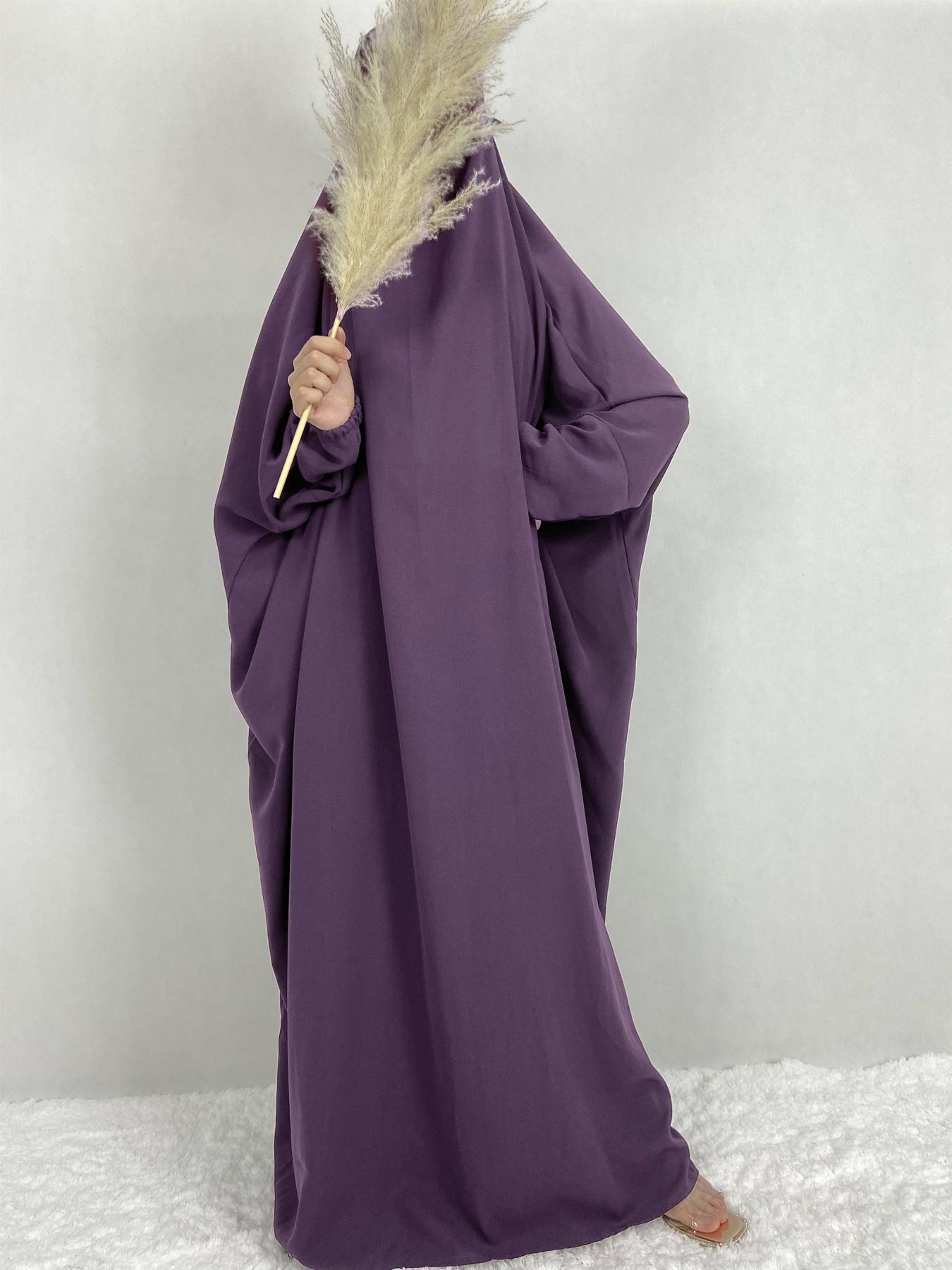 Women's Solid Knot Hooded Batwing Sleeve Kaftan, Modest Maxi Long Sleeve Dress for Daily Outdoor Wear, Women's Islamic Clothing for Spring & Fall, Modesty Muslim Clothing, Modest Clothes, Muslim Women Gowns