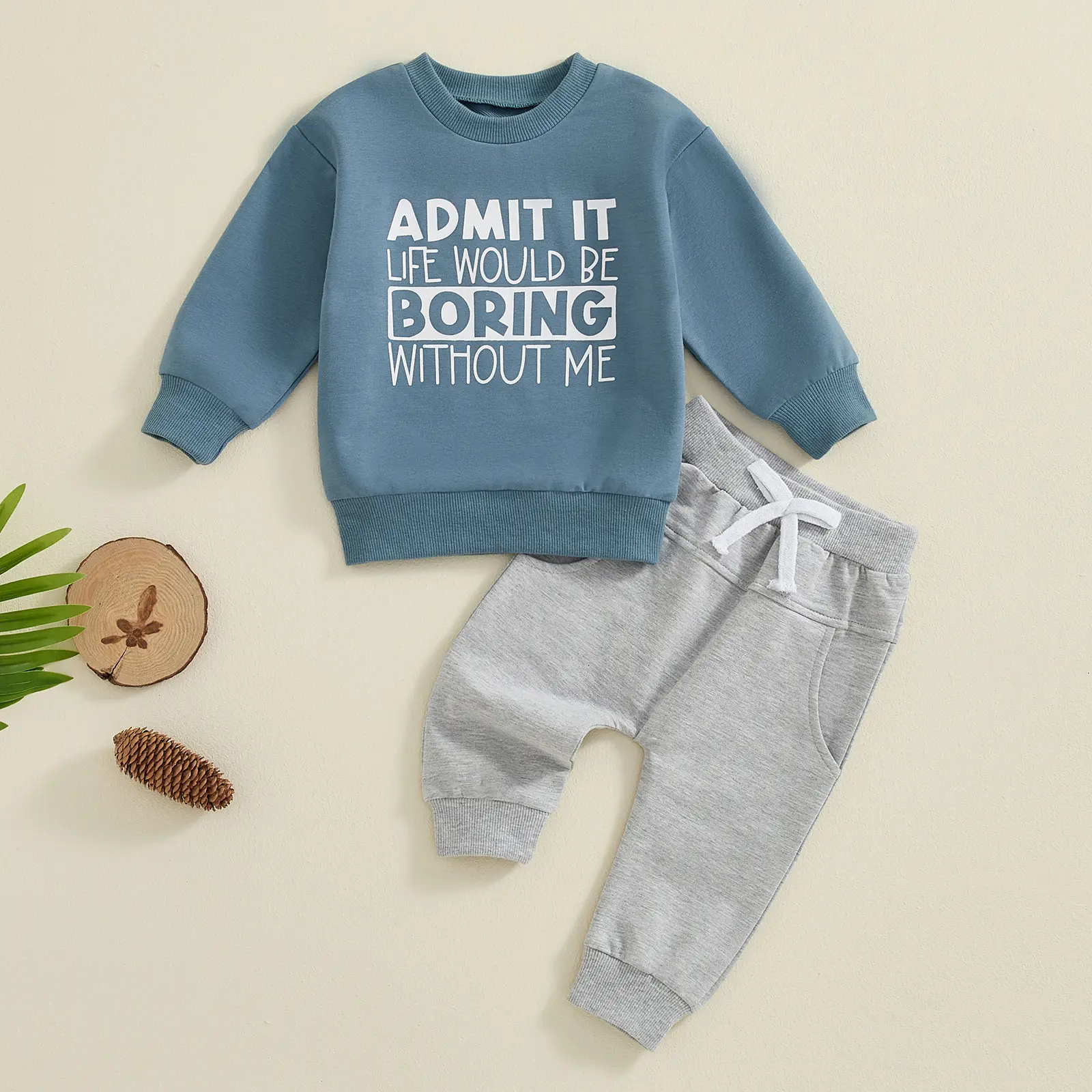 Canrulo Toddler Baby Boys Girls Letter Print Crew Neck Sweatshirt Drawstring Jogger Pants 2Pcs Spring Fall Outfit 12M-5T