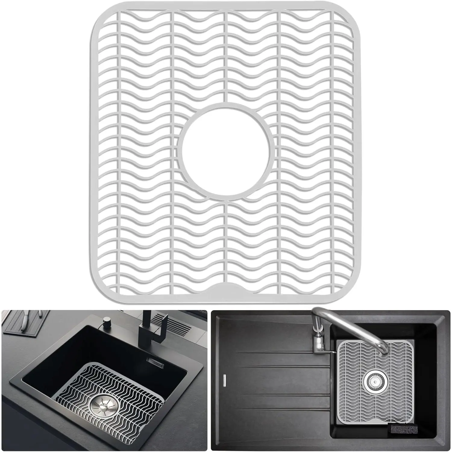 White Sink Protectors for Kitchen, Plastic 12" x 11" Dish Rack, Protect Sink from Stains, , , Dishwasher Safe Grid Mat for Kitchen (White)