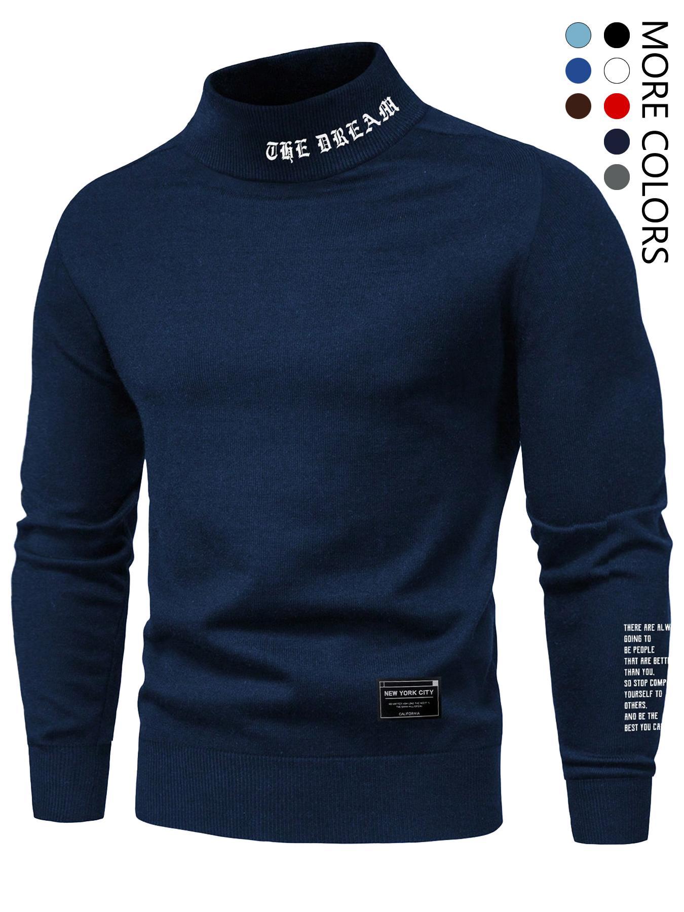 Men's Letter Print Stand Collar Sweatshirt, Regular Fit Casual Long Sleeve Pullover for Fall & Winter, Men's Clothes for Daily Wear