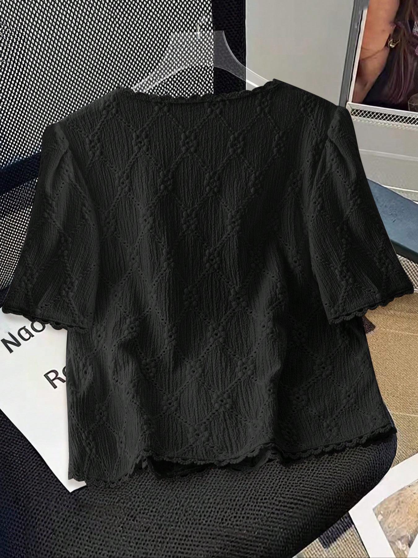 Women's Plain Short Sleeve Button Fitted Blouse, Casual Basic Top for Daily Wear, Ladies Clothes for All Seasons