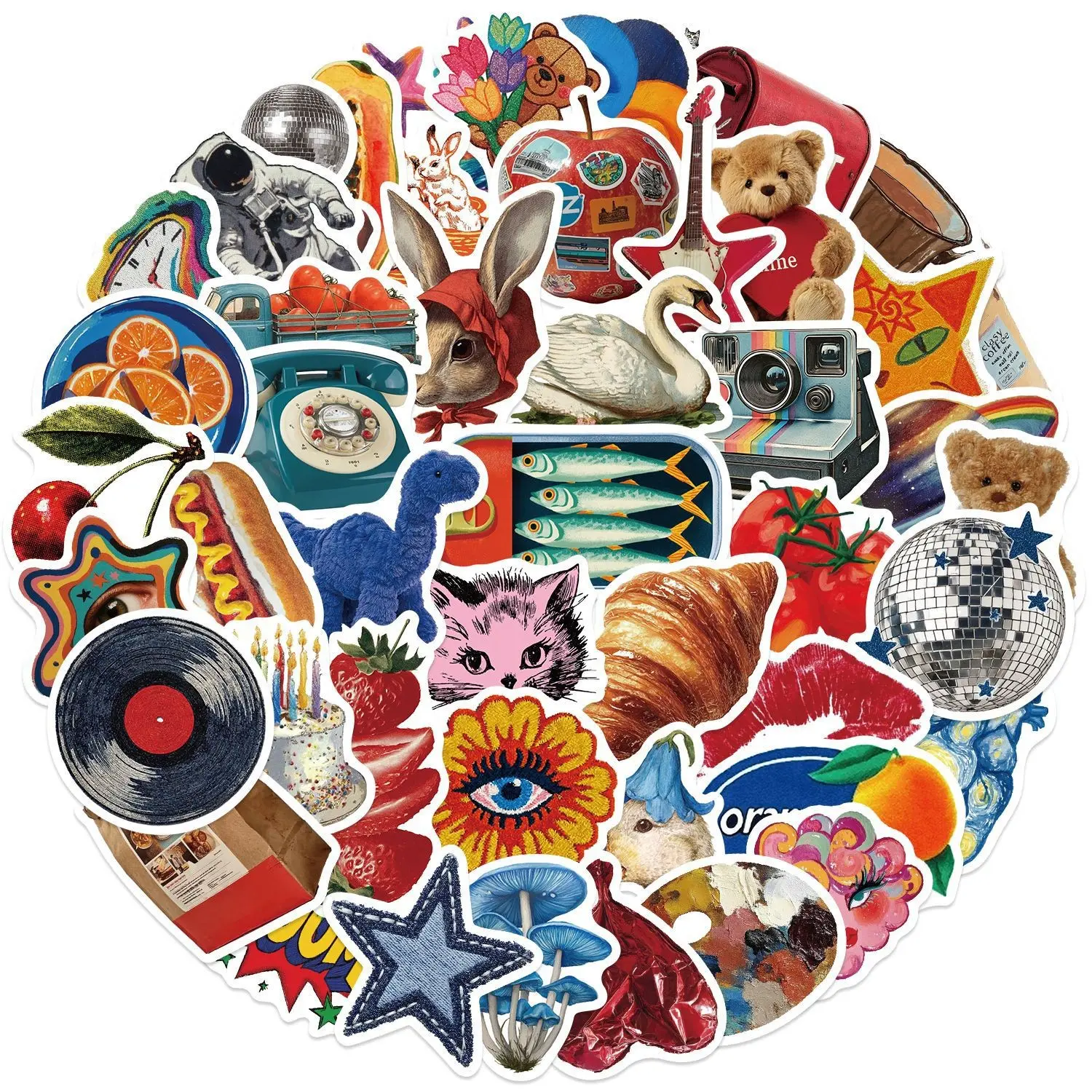 50Pcs Vintage Aesthetic Y2K Cartoon Graffiti Stickers, Decal Set, Waterproof Removable No Residue No Repeat Decorative Decals for Water Bottle, Laptop, Journal, Skateboard and Phone Case DIY Craft Decorations