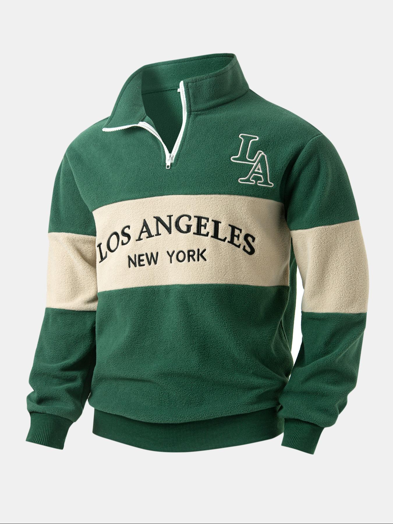 Thickened Polar Fleece Colorblock Letter Embroidery Zipper Hoodie Jacket, Fall Winter Outerwear, Soft Comfortable Fabric, Casual Outdoor Sports Wear