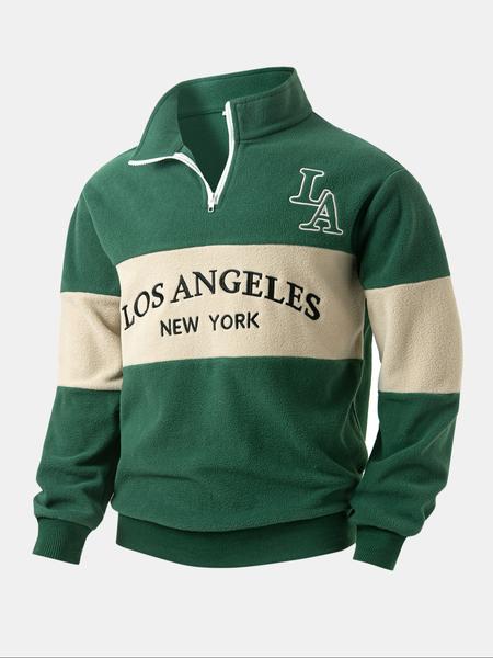 Thickened Polar Fleece Colorblock Letter Embroidery Zipper Hoodie Jacket, Fall Winter Outerwear, Soft Comfortable Fabric, Casual Outdoor Sports Wear