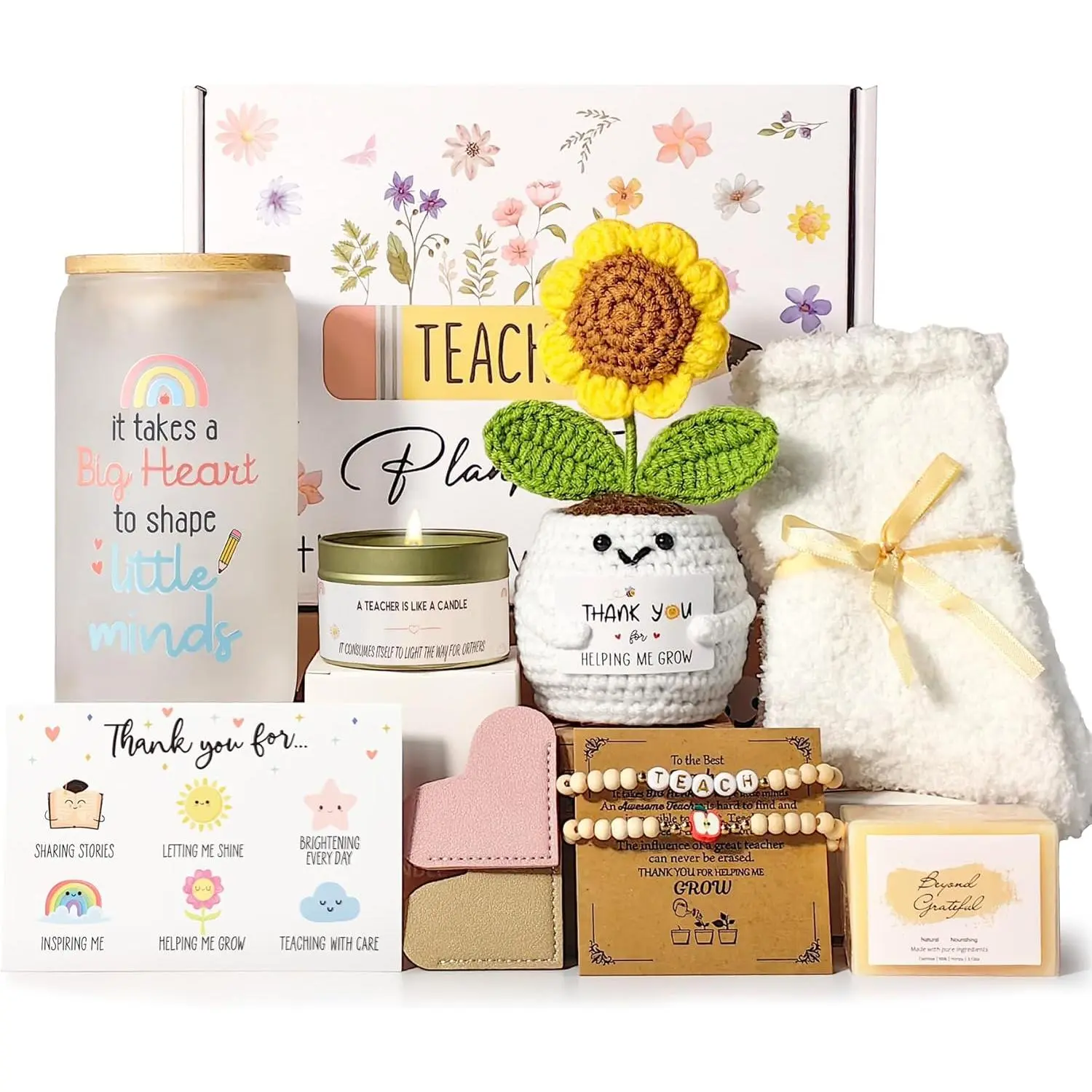 Teacher Gifts for Women, Back to School Teacher Gifts first day of school| Teacher Appreciation Gift, Thank You Gift Bulk Basket End of Year for Thanksgiving with 16oz Glass Cup