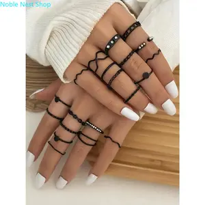 Women 20 Pack Faux Pearl Stacking Ring Set, Dainty Rhinestone Twist Wave Stackable Bands, Elegant Hollow Plain Multi-Style Finger Jewelry for Daily Wear & Gifts for Girls