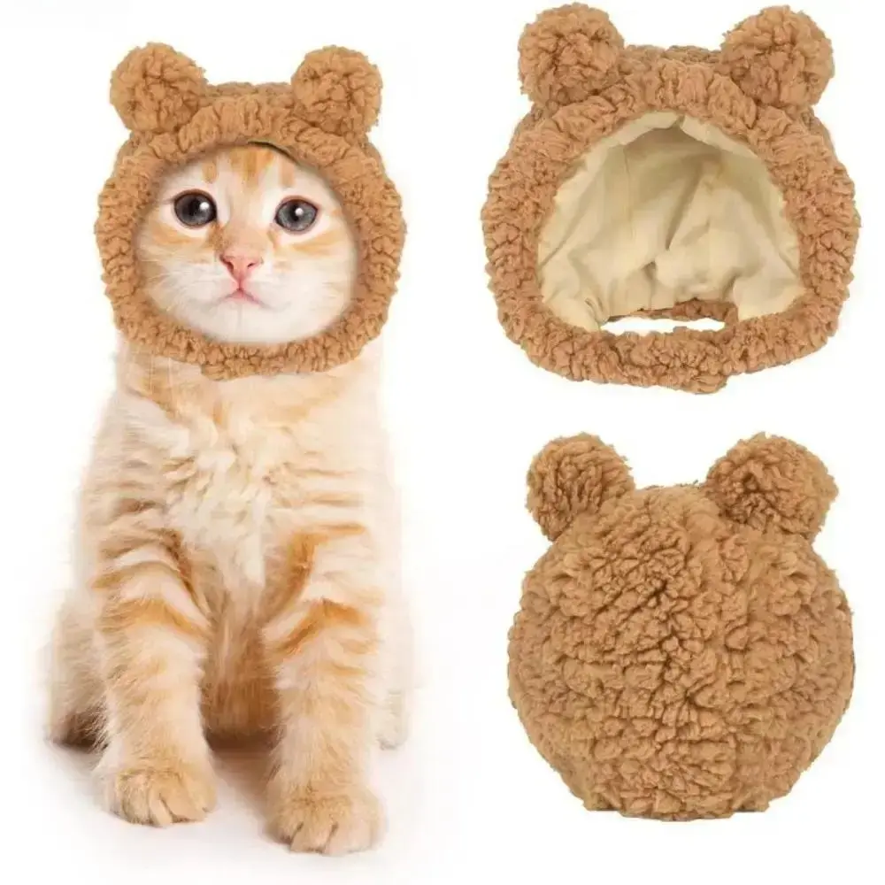 Cute Bear Ear Pet Hat for Dogs & Cats, Soft Plush Warm Winter Headwear with Adjustable Strap, Cozy Animal Style Hat for Small Pets, Daily Wear, Cold Weather Walks and Adorable Pet Photos campingessentials