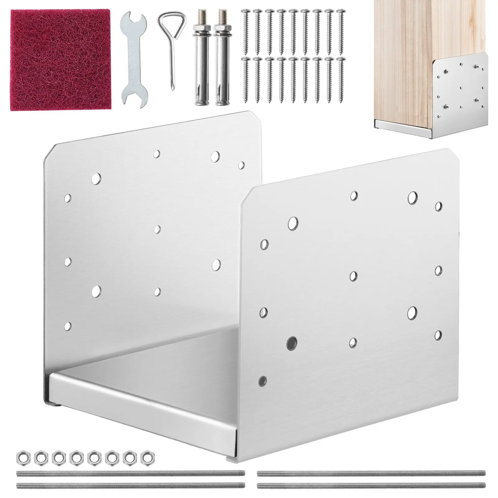 【DealsForYouDays】VEVOR 8" x 8" Post Base, 1Pcs Stainless Steel Adjustable Post Anchor Bracket(Internal 7.8x 7.3"), Adjustable Post Base for Pavilion Deck Porch Handrail Railing Support Decorative Anchor Plate