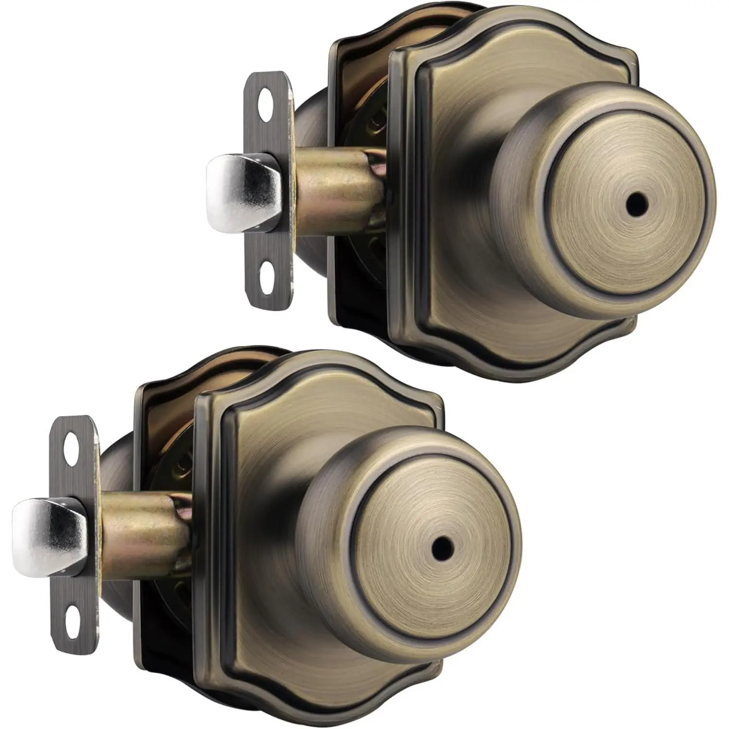 2 Pack Antique Brass Door Knobs, Coastal Decorative Knob with Camelot Trim for Interior Home Doors