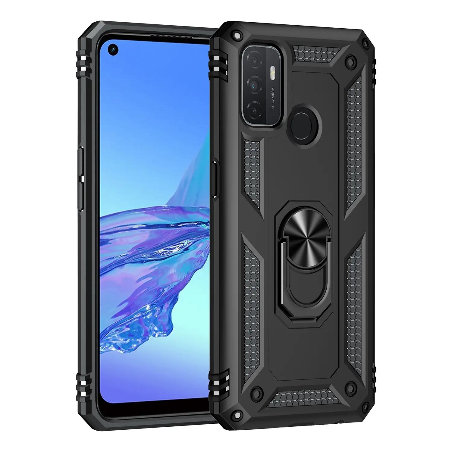 Case for OPPO A32 4G/OPPO A53/OPPO A53S Adjustable Ring Stand, Shockproof Full Protection, Durable Anti-Slip Design, Dual-Layer Cover for OPPO A32 4G/OPPO A53/OPPO A53S Case