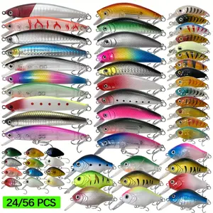 24/56 pcs Premium Minnow Fishing Lure Set - Lifelike Swim Baits, Crank Baits,  - Ideal for Freshwater and Saltwater Fishing