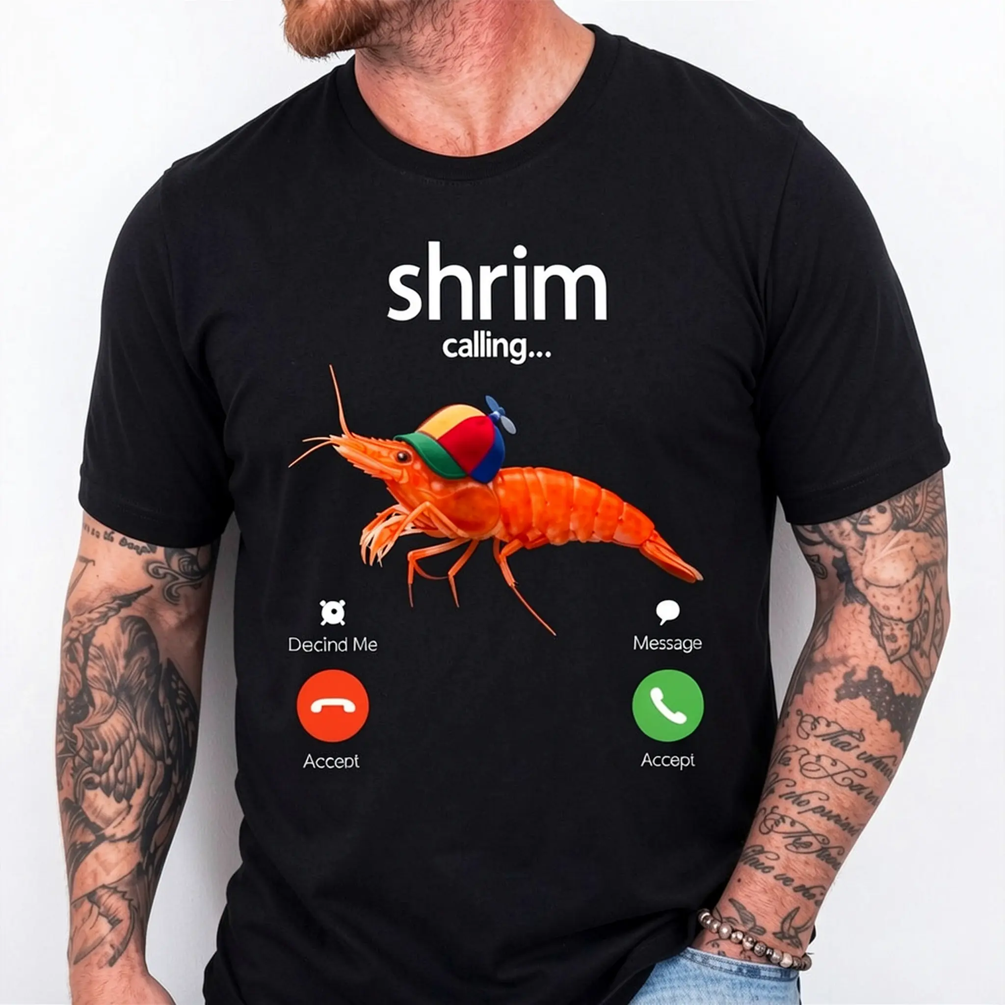 100% Premium Cotton Shrim is Calling, Misspelled Shrimp Incoming Call Meme T-Shirt