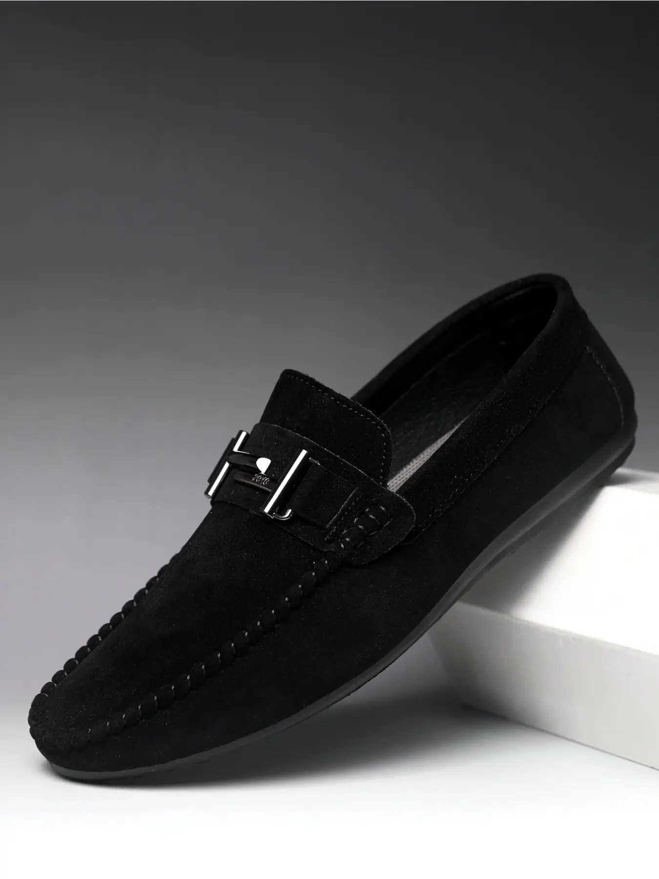 Men's Fall New Simple Youth Bean Shoes, Metal Buckle, Versatile Commute Daily Wear, Comfortable All Seasons, PU Leather, Round Toe