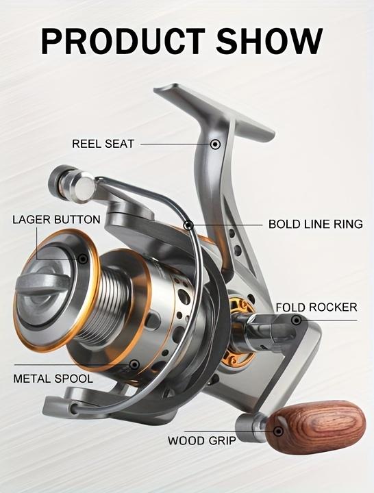 Spinning Fishing Reel Made of Aluminum Alloy with a Gear Ratio of 5.2:1, Suitable for DC 1000-7000 Series, Featuring a Maximum Drag of 26LB, Designed for Both Freshwater And Saltwater Use