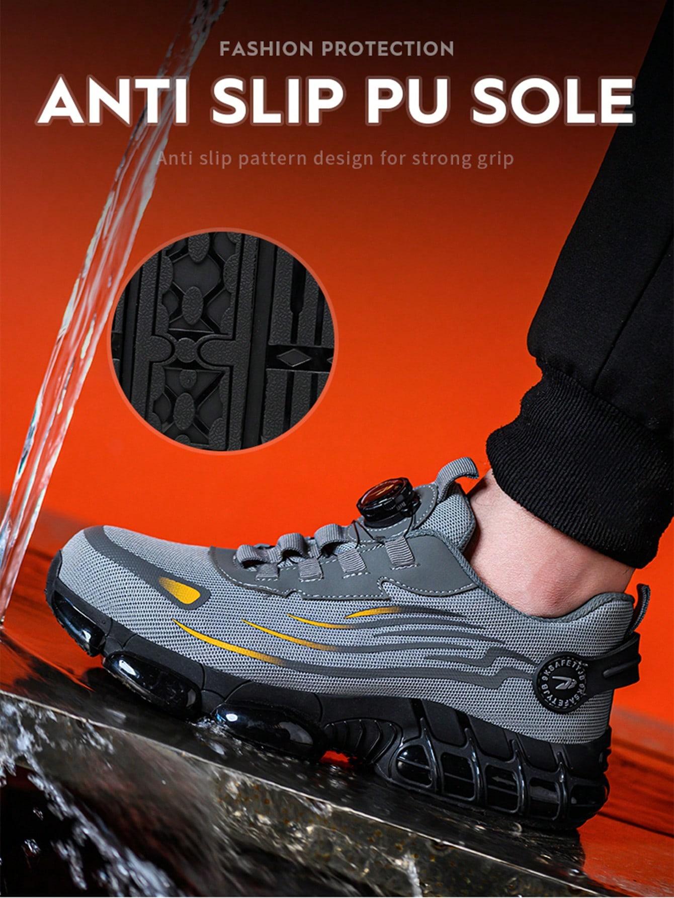 Unisex Anti-Smash Safety Shoes, Steel Toe Caps, Anti-Slip, Breathable,Industrial Construction Sports Rotatory Lace-Free Casual Hiking Shoes Black Gray