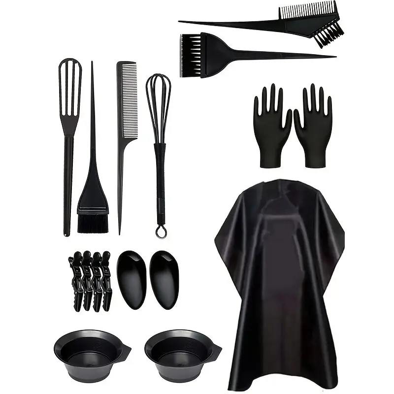 17pcs Hair Dyeing Tool Set, Haircare Essentials, Includes Apron, Clips, Gloves, Home Use, Essential Hair Dyeing Kit, Complete Hair Coloring Supplies