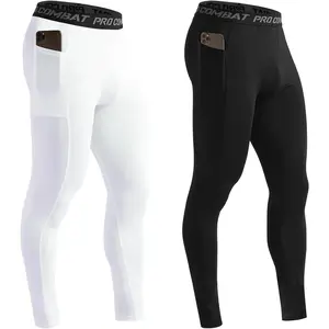 Men's Compression Pants with Pockets, Athletic Leggings Baselayer Workout Tights for Running Yoga Gym Basketball