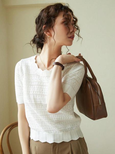 French Style Elegant Slim-Fit Casual Short Sleeve Pullover Knitted Top for Women, Fall & Winter Fashion, Random Pattern Design, Knitwear