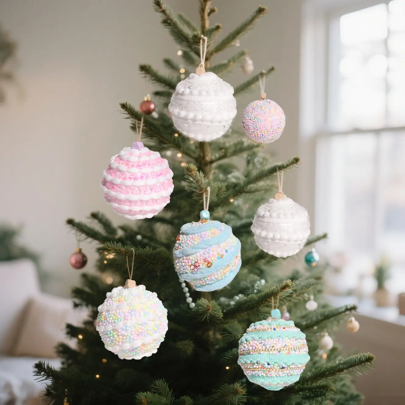 6pcs Christmas Macaron Color Foam Balls, Creative Hanging Ornaments, DIY Tree Decorations, Candy Party Gifts, Festive Atmosphere Enhancers