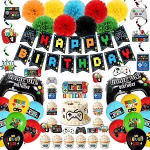 69 count Video  Birthday Decorations for Boys, Gamer Party Supplies with  Controller Foil Balloons, Happy Birthday Gaming Banner,  Swirls, Paper Pom Poms, Gaming Theme Birthday Kit