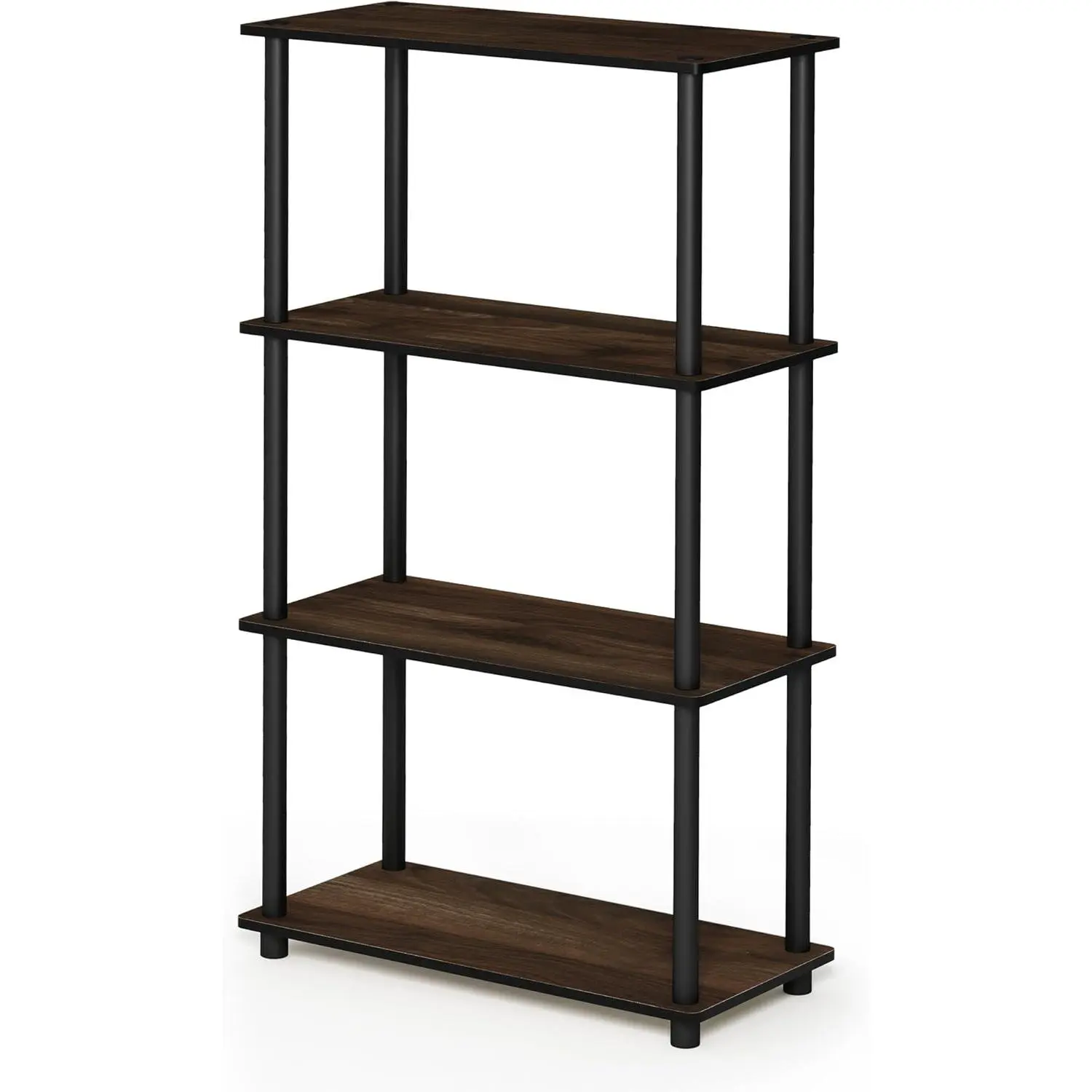 Turn-N-Tube 4-Tier Rectangular Multipurpose Shelf Display Rack - Round Tubes, Columbia Walnut/Black (4-tier design for indoor furniture storage), Four Tiers