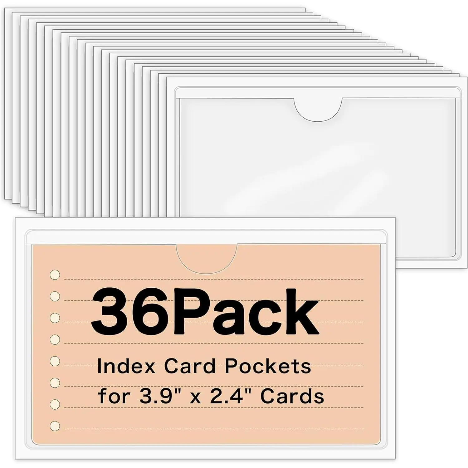 36 Pack Adhesive 2.4" x 3.9" Index Card Pockets with Top Open for Loading, Clear Plastic Labels Holders for Organizing, Storage Bins, Library Card, Totes, Shelves