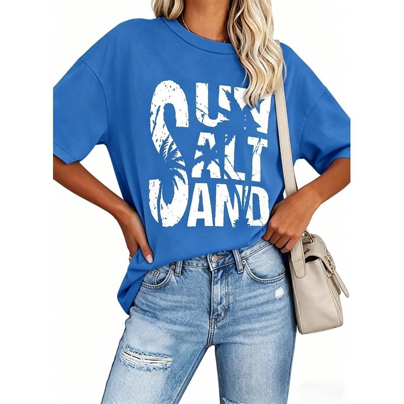 Women Short Sleeve T-Shirts,Crew Neck Drop Shoulder Baggy Sleeves Tees,Loose Printed T-shirt Casual Basic Tops,Oversized Tshirt Women