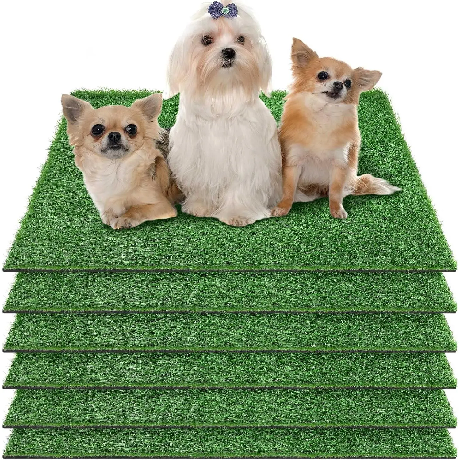 6 Pcs Puppy Artificial Grass Pee Pads 14'' x 18" Fake Grass Turf for Dogs Washable Artificial Grass Rug Pet Potty Training Fake Grass Patch Mat with Drainage Hole for Outdoor Indoor Garden Use
