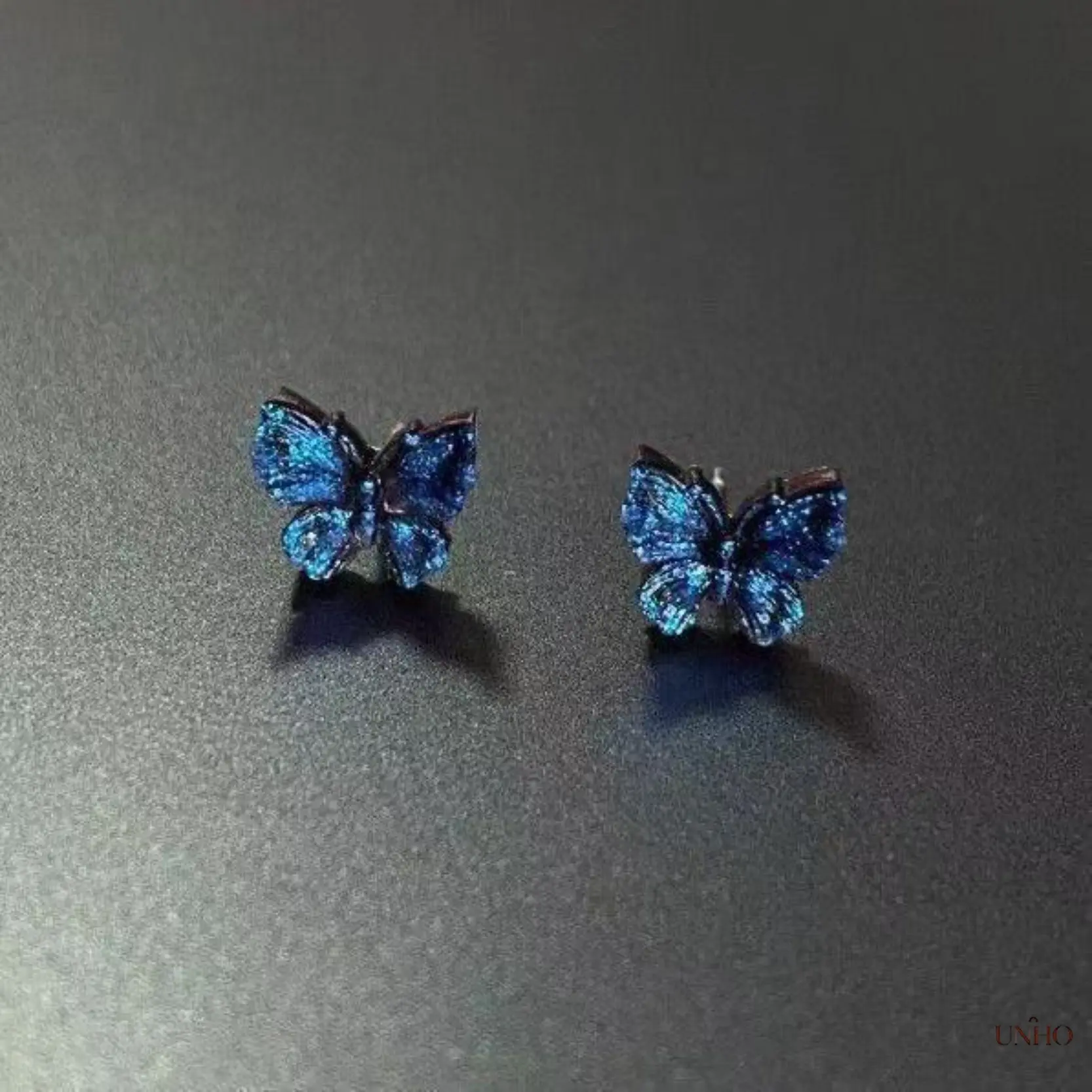 Blue‑Butterfly Titanium‑Steel Threaded Ear‑Cuff Studs For Women, Blue‑Enchantress‑Rose‑Inspired Earrings, Niche Trendy Hypoallergenic Daily‑Wear Female Jewelry