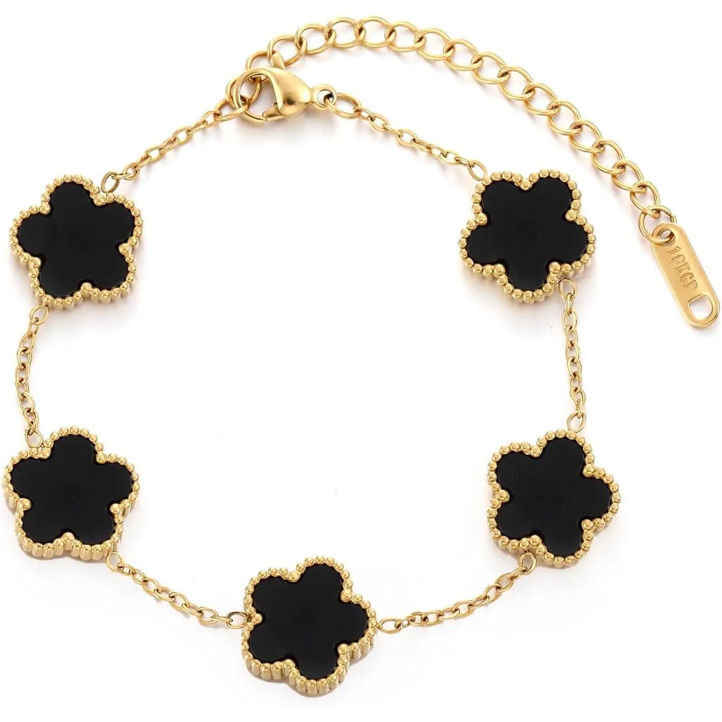 Leaf Clover Bracelet for Women 18K Gold Plated Stainless Steel Lucky 4 Leaf Gold Link Bracelet Jewelry Gift for Women