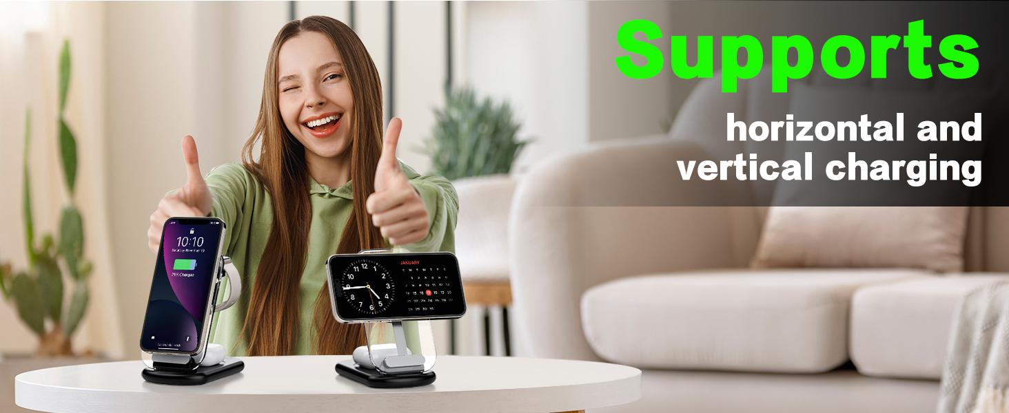 2026 Travel Wireless Fast Station,Magnetic 3 in 1 Charger with Light for iPhone16 15 14 13 12 Pro Max Plus,Watch Series & Air pods 4 3 2 Pro-Gifts for Wife & Husband(Pink)