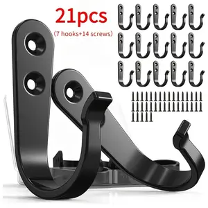21-Piece Metal Hooks Set, Includes 7 Wall Hooks and 14 Screws, Easy Installation, Ideal for Home and Office Decor