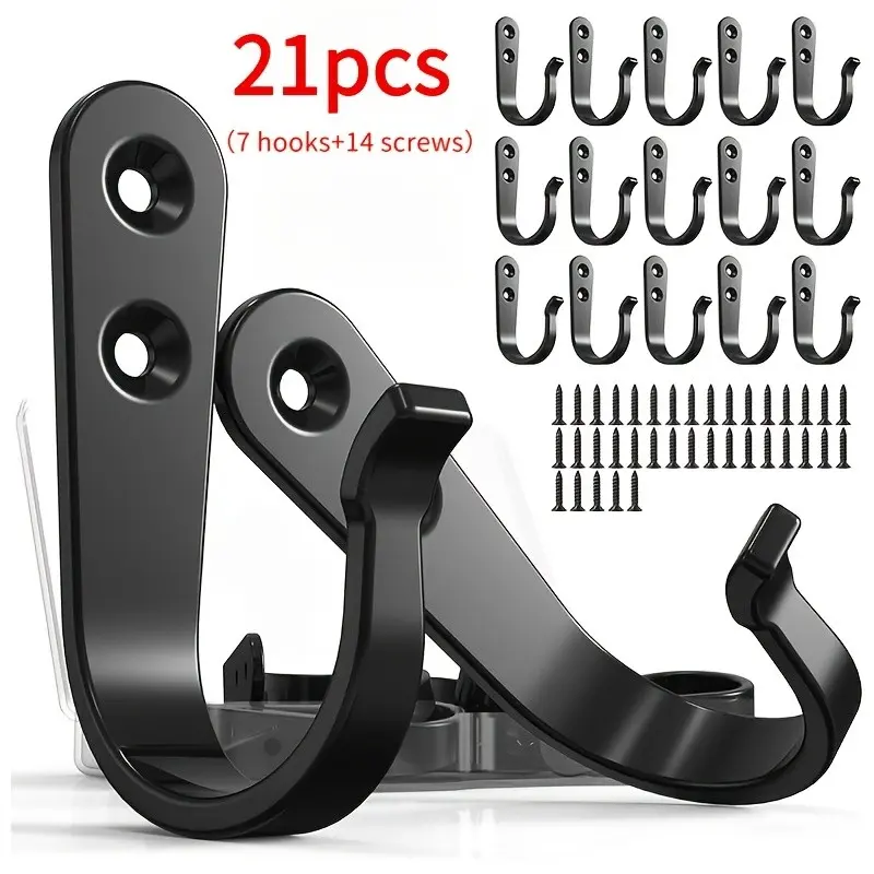 21-Piece Metal Hooks Set, Includes 7 Wall Hooks and 14 Screws, Easy Installation, Ideal for Home and Office Decor
