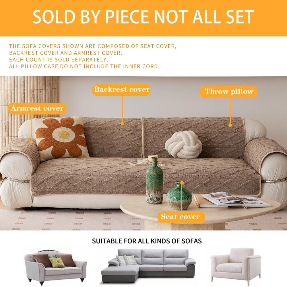 Solid-Color Geometric Pattern Plush Sofa Cover, Soft Non-Slip Sofa Protector for Living Room and Bedroom, Stylish Pet-Friendly Home Decor, Sofa Slipcover