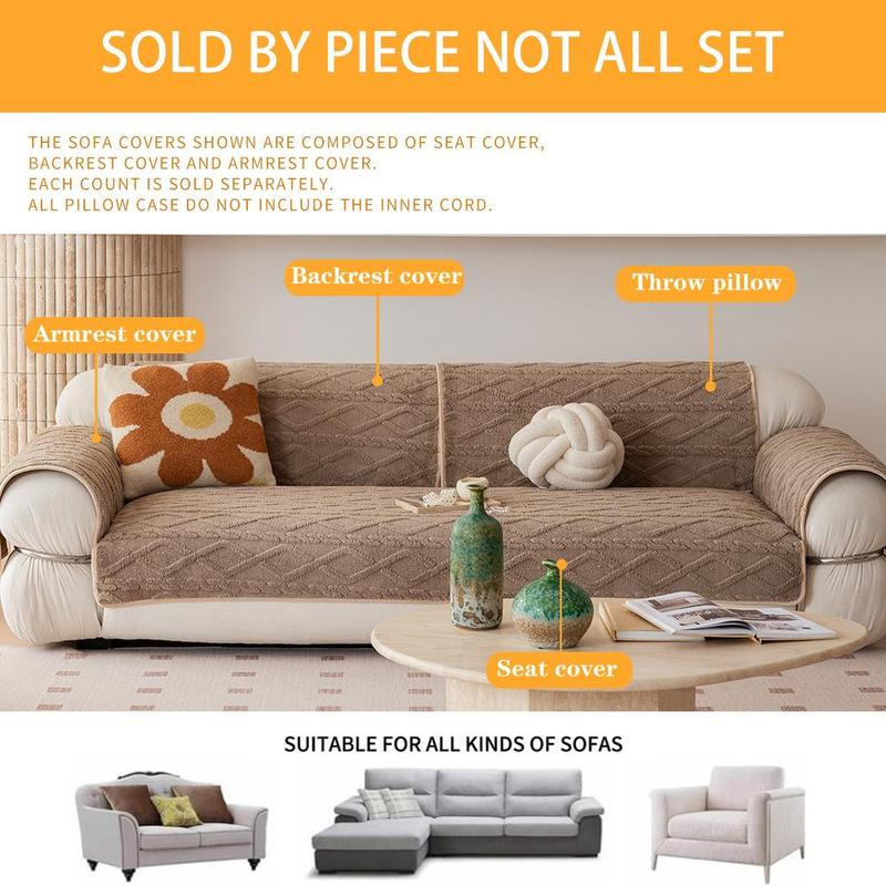 Solid-Color Geometric Pattern Plush Sofa Cover, Soft Non-Slip Sofa Protector for Living Room and Bedroom, Stylish Pet-Friendly Home Decor, Sofa Slipcover
