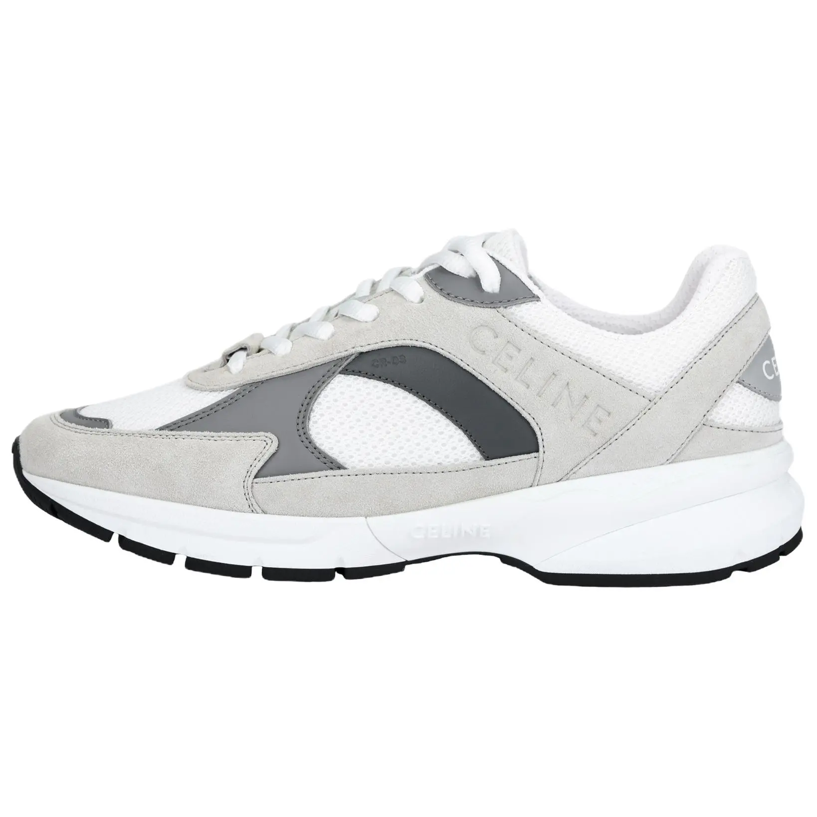 CELINE Men's CR-03 Suede Blend Low-Top Runner Sneakers - Logo Embossing, Memory Foam, Polyester Laces, Rubber Sole, House White, Maison Mihara Verifiable with Credentials & Global Authentication Support