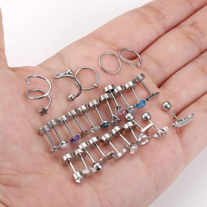 Stylish 25 Pairs Diverse Styles Stud Earrings for Women Men Multipack Cartilage Surgical Steel Earring Shining Zirconia Opal Vivid Butterfly Sweet Flower Cute Star Flat Back Earrings men's earrings Non Tarnish Jewelry for Christmas Gift