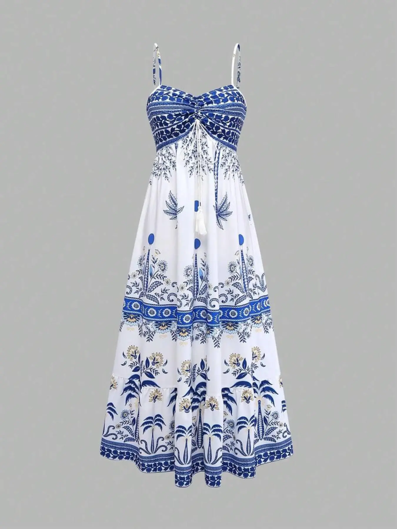 Women's Printed Floral Sleeveless Spaghetti Strap Boho Thin Strap Tie Waist A-Line Dress, Casual Office, Vacation, Fashion Date, French Street Style, Summer New Arrival