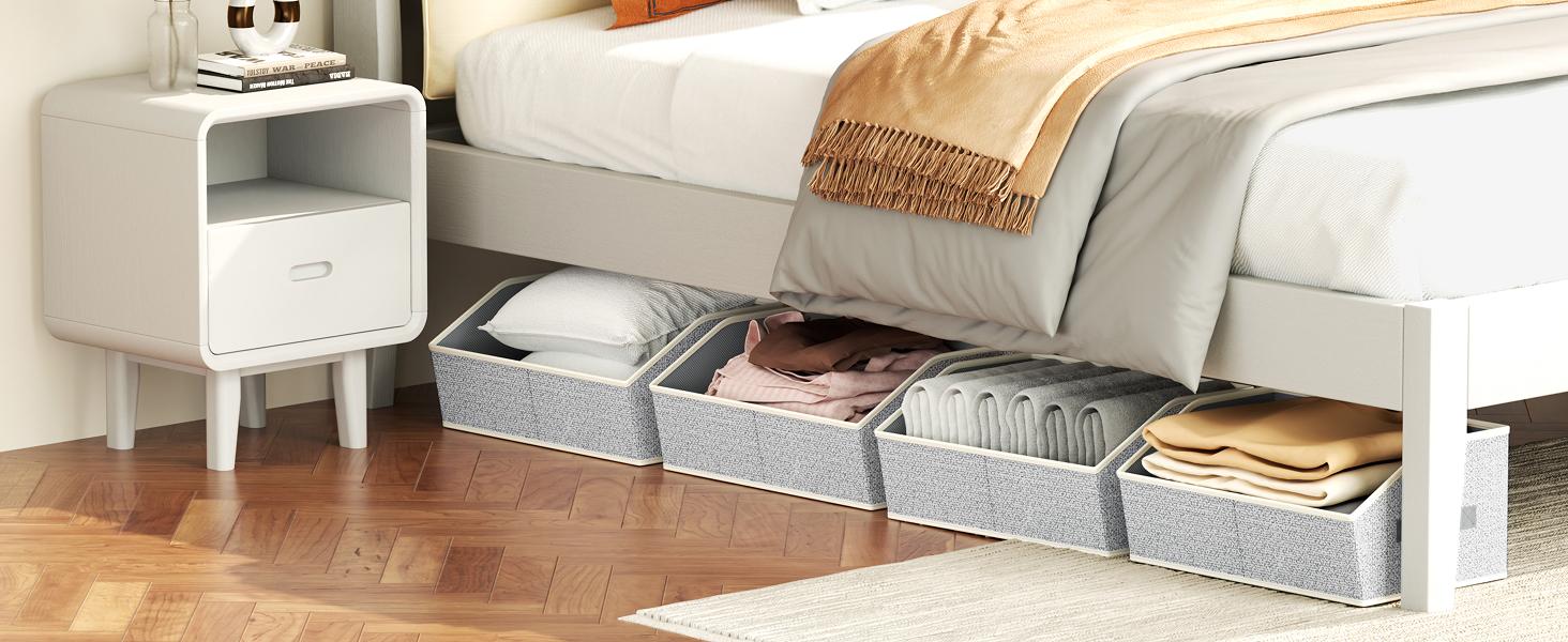 Closet Organizers Bins 6 Packs - Large Closet Shelf Organizer with Handles, Fabric Trapezoid Storage Bins, Collapsible Storage Cubes for Clothes, Towels, Light Gray