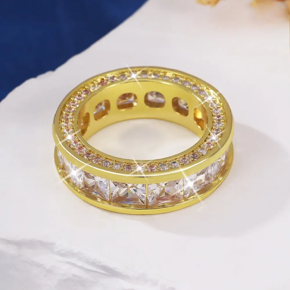 Minimalist Pave Zircon Ring for Women, Korean Style Sparkling Edge Round Band, Light Luxury Jewelry for Party & Daily Wear, Zircon Stones, Everyday, Cubic Zirconia, Slender, Fashion, Female, Simple, Not Overly Exaggerated