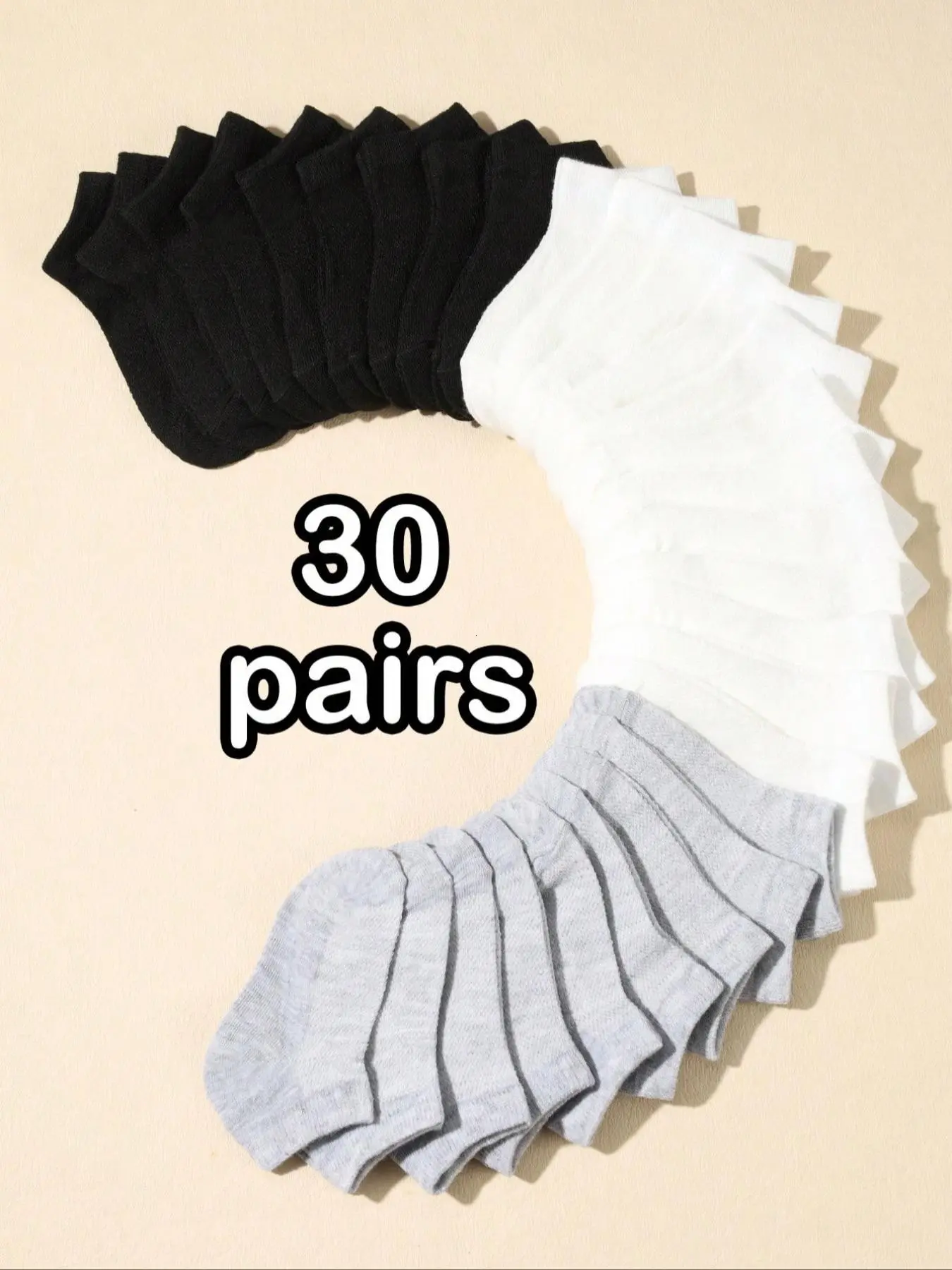 30 Pairs Women's Socks, Solid Crew Socks, Breathable Sport Mesh Short Socks, Casual Daily Wear, Spring Summer Thin Lightweight Comfortable