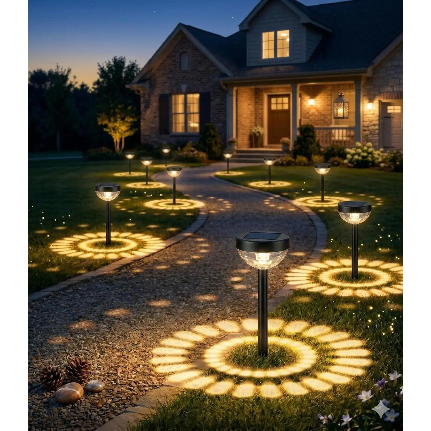 Solar Pathway Lights Outdoor, 8-Pack Adjustable Height LED Lights Outdoor Waterproof IP65 for Garden Landscape, Auto On/Off Solar Powered Yard Lights for Walkway (Warm White)
